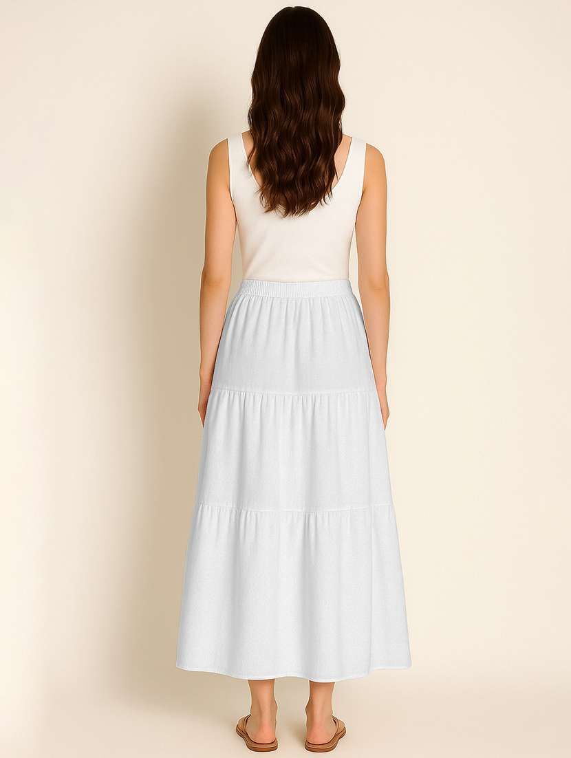 women solid high rise maxi tiered skirt - 22006373 -  Standard Image - 3