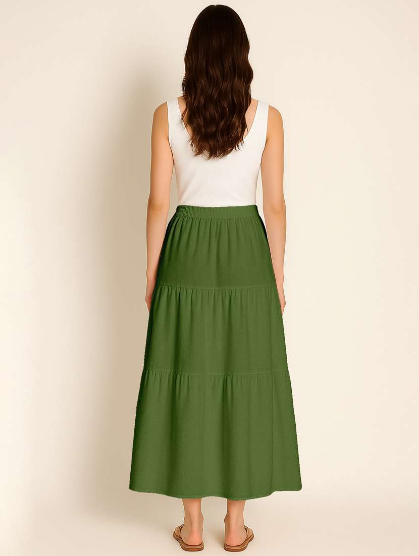 women solid high rise maxi tiered skirt - 22006376 -  Standard Image - 3