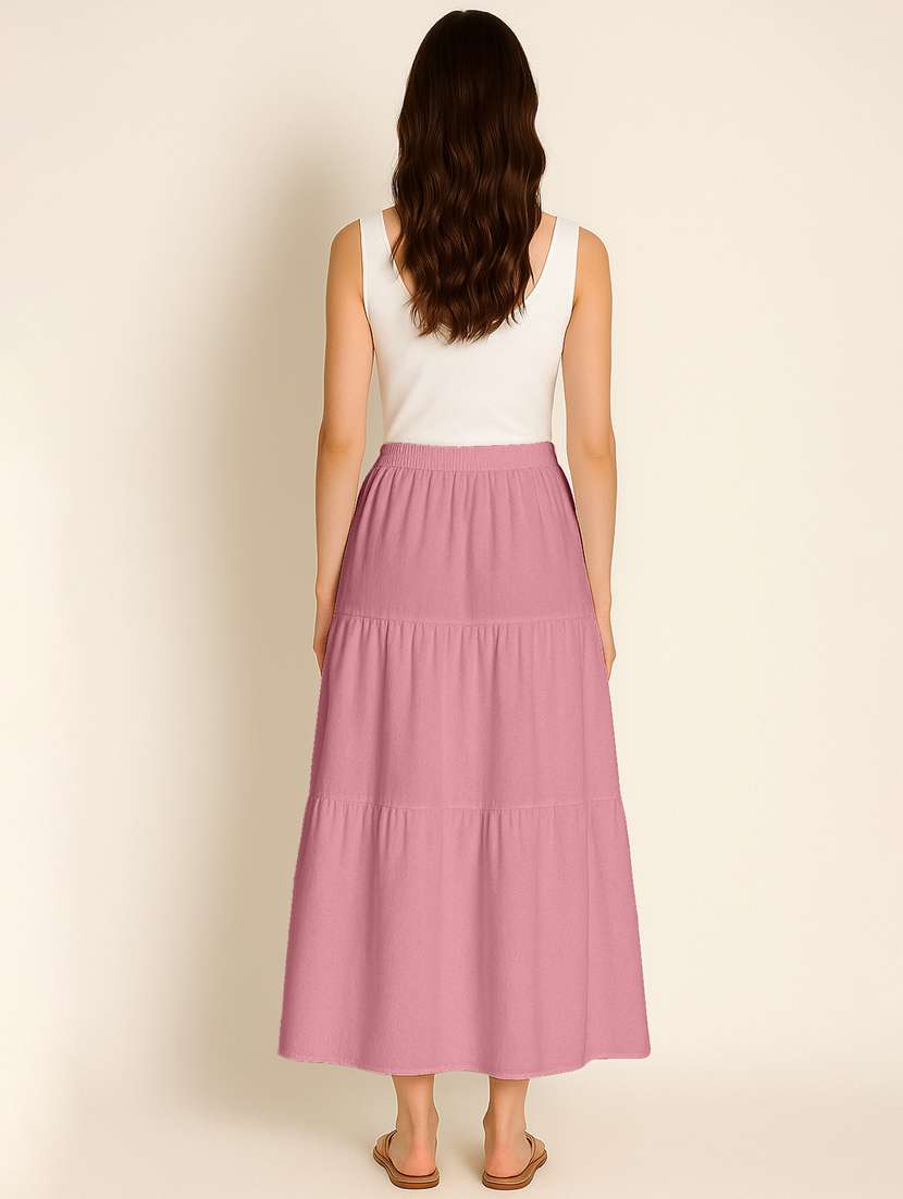 women solid high rise maxi tiered skirt - 22006379 -  Standard Image - 3