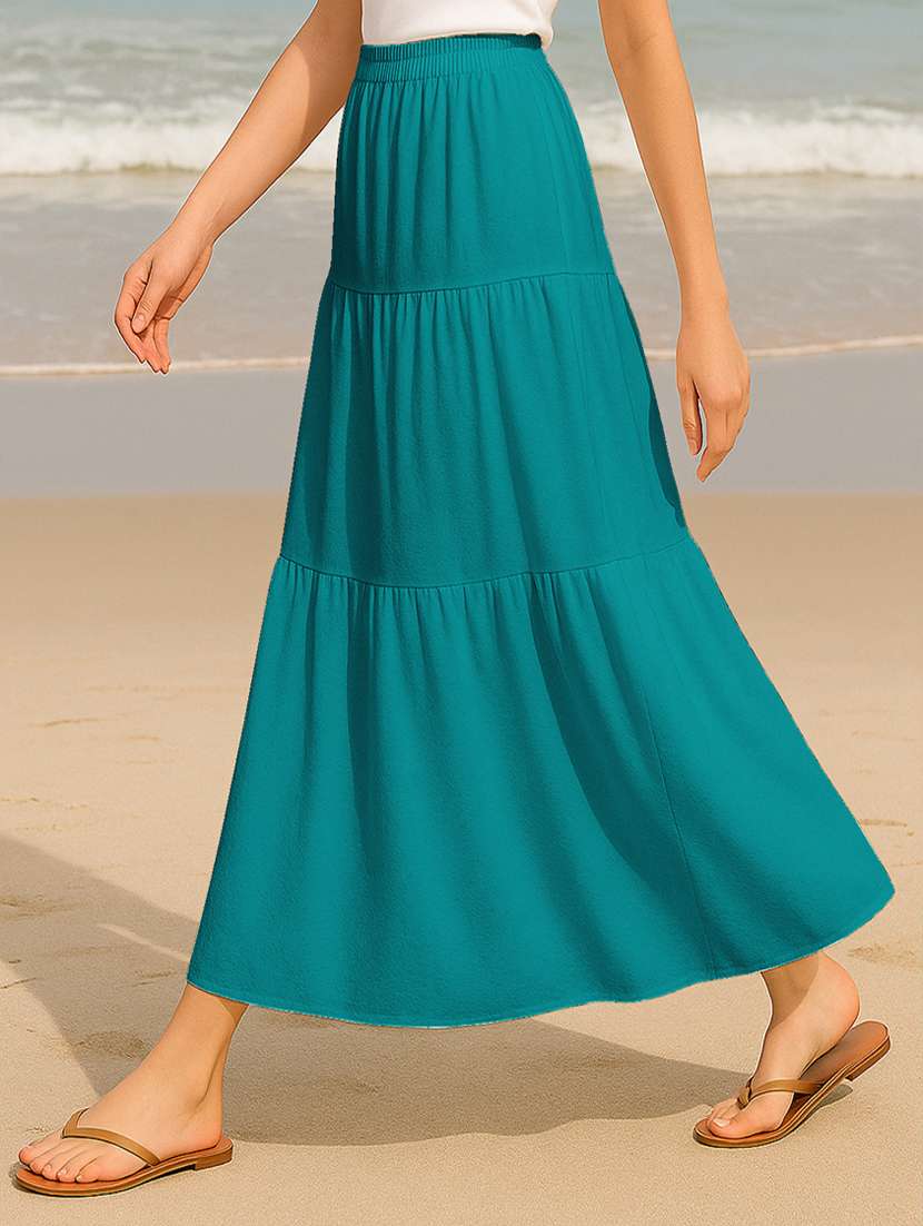 women solid high rise maxi tiered skirt - 22006380 -  Standard Image - 3