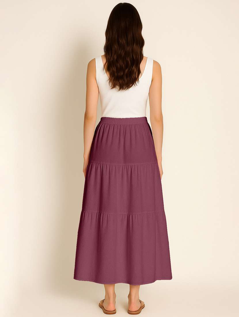 women solid high rise maxi tiered skirt - 22006381 -  Standard Image - 3