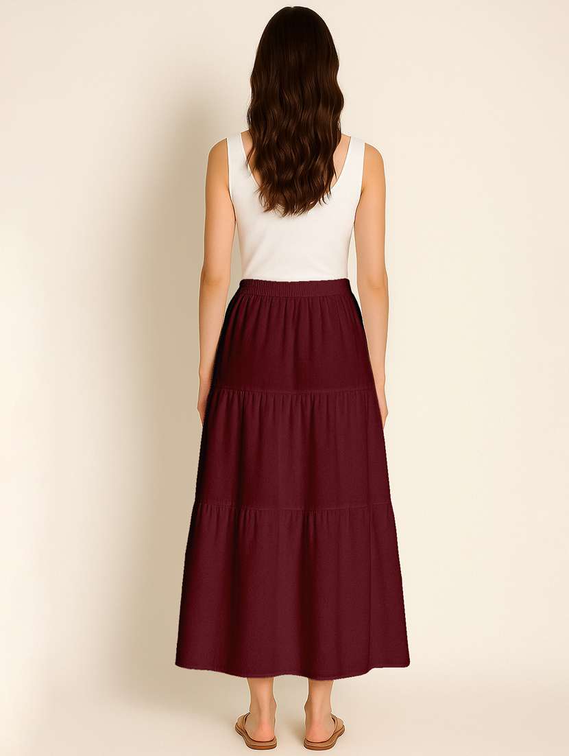 women solid high rise maxi tiered skirt - 22006382 -  Standard Image - 3