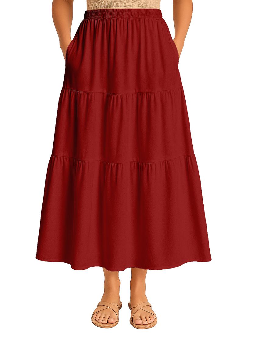women solid high rise maxi tiered skirt - 22006383 - Zoom Image - 0