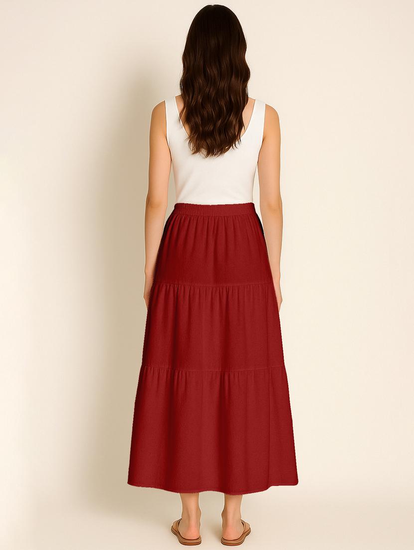 women solid high rise maxi tiered skirt - 22006383 - Standard Image - 3