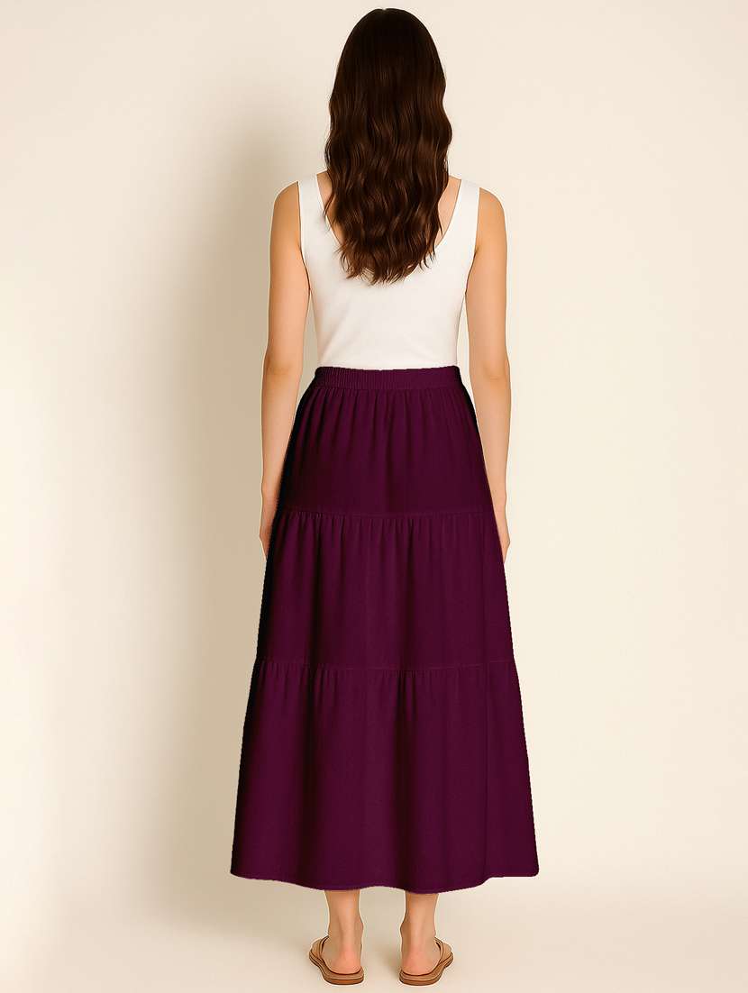 women solid high rise maxi tiered skirt - 22006384 -  Standard Image - 3