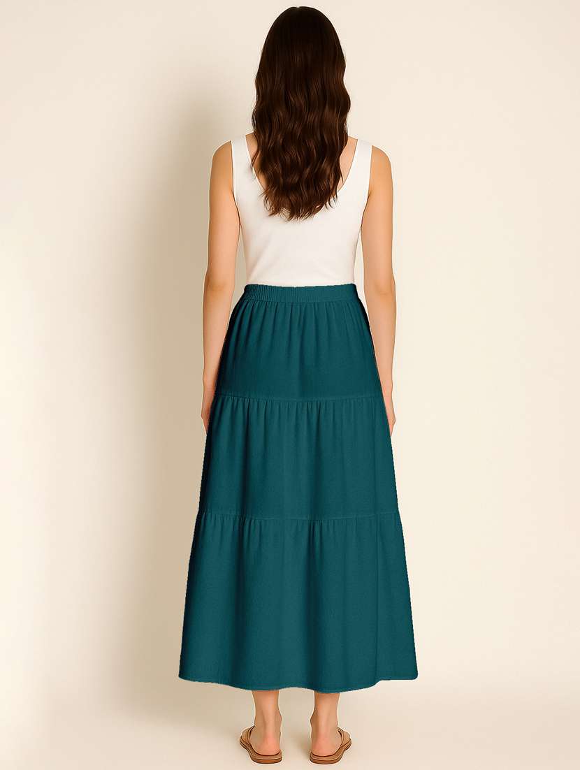 women solid high rise maxi tiered skirt - 22006385 -  Standard Image - 3