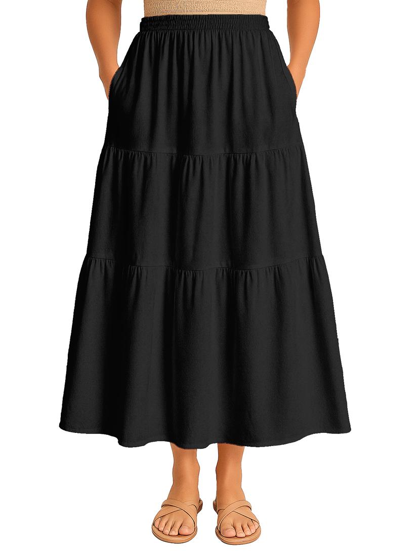 women solid high rise maxi tiered skirt - 22006386 - Zoom Image - 0