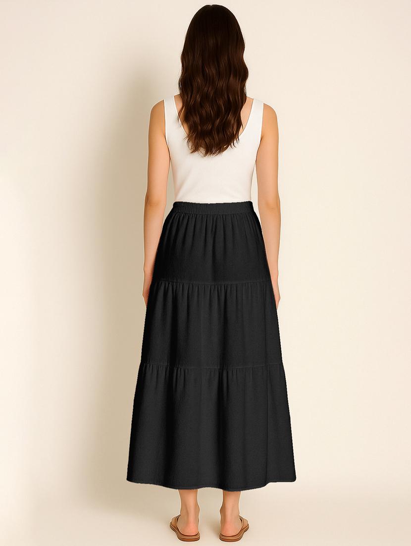 women solid high rise maxi tiered skirt - 22006386 - Standard Image - 3