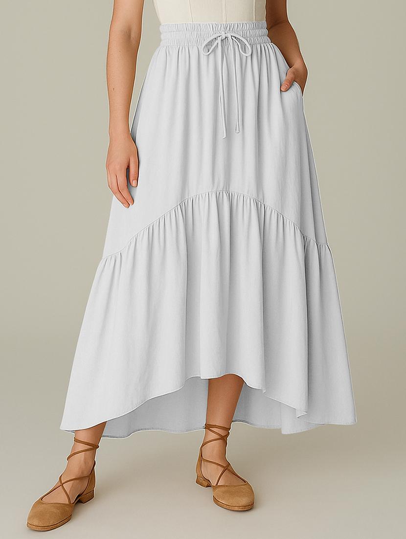 women solid high rise maxi tiered skirt - 22006387 - Zoom Image - 0
