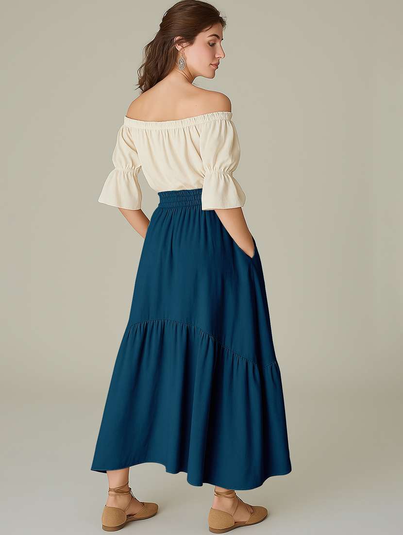 women solid high rise maxi tiered skirt - 22006389 -  Standard Image - 3