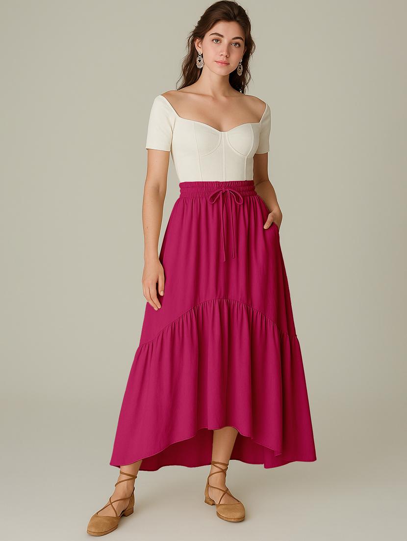 women solid high rise maxi tiered skirt - 22006392 - Standard Image - 3