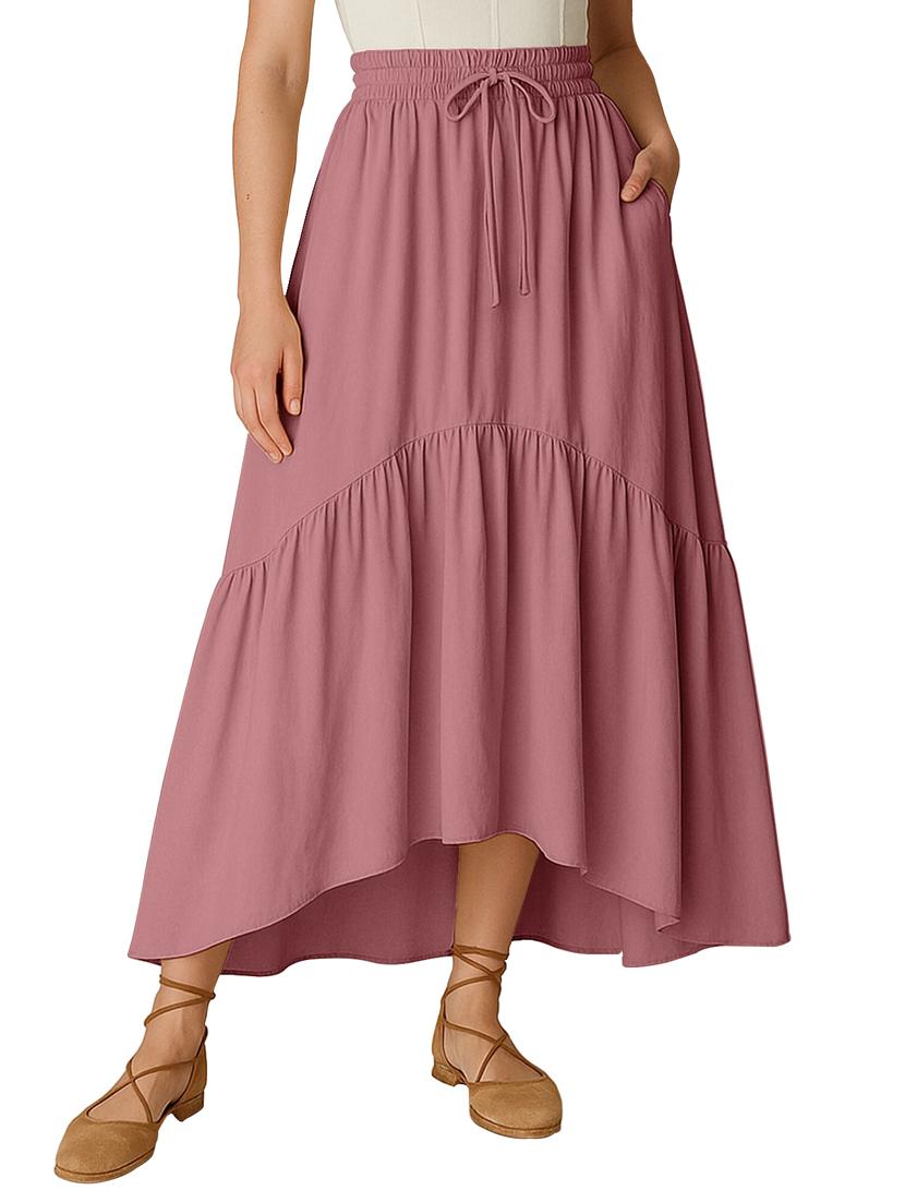 women solid high rise maxi tiered skirt - 22006393 - Zoom Image - 0