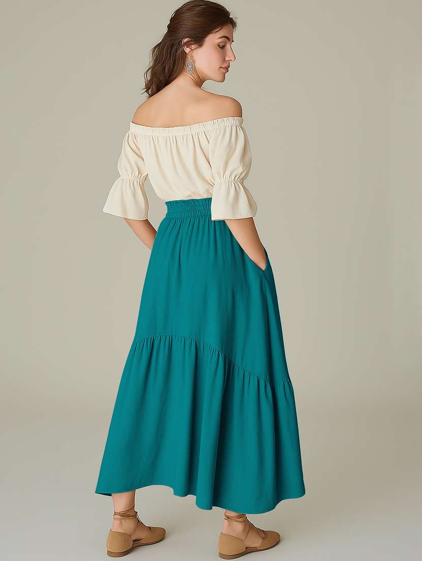 women solid high rise maxi tiered skirt - 22006394 -  Standard Image - 3