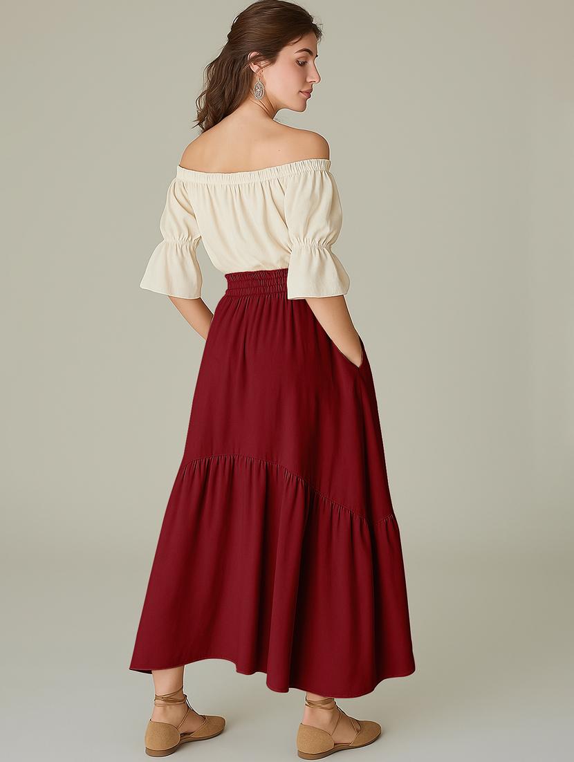women solid high rise maxi tiered skirt - 22006397 - Standard Image - 3