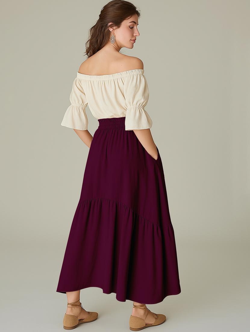 women solid high rise maxi tiered skirt - 22006398 - Standard Image - 3