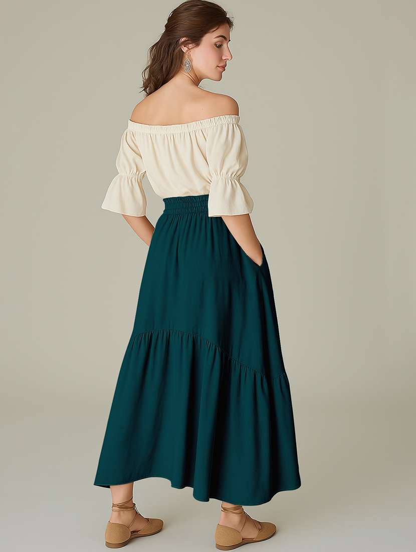 women solid high rise maxi tiered skirt - 22006399 -  Standard Image - 3