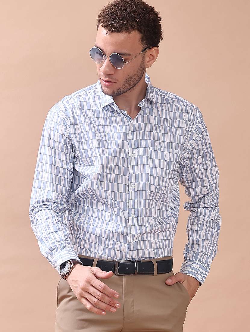 men printed long sleeve regular fit formal shirt