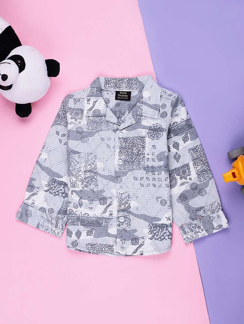 boys printed collared long sleeve shirt