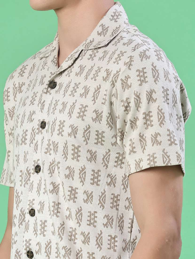 men printed cuban collar short sleeve shirt - 22006619 -  Standard Image - 5