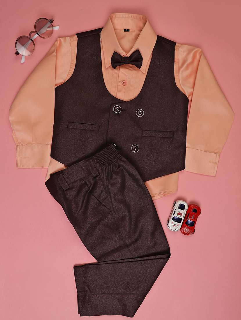 boys solid long sleeve trouser shirt with waistcoat set