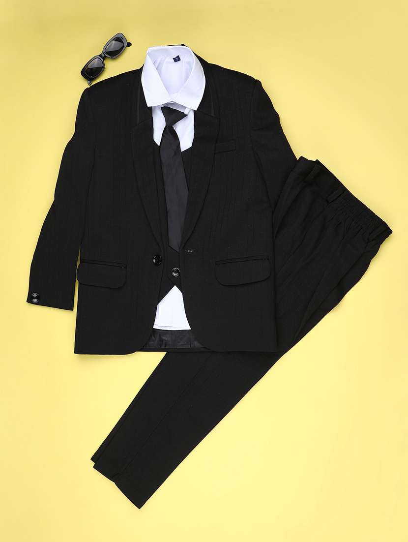 boys solid blazer and trouser set