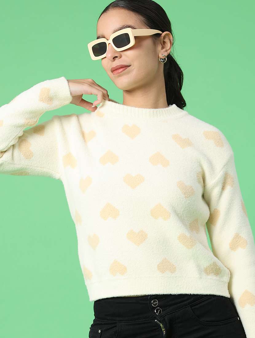 women self design long sleeve waist length pullover