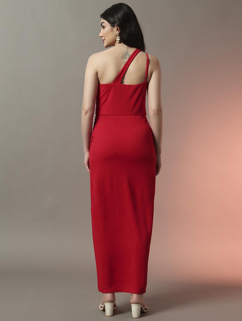 women solid asymmetric neck bodycon dress - 22006869 - Standard Image - 3