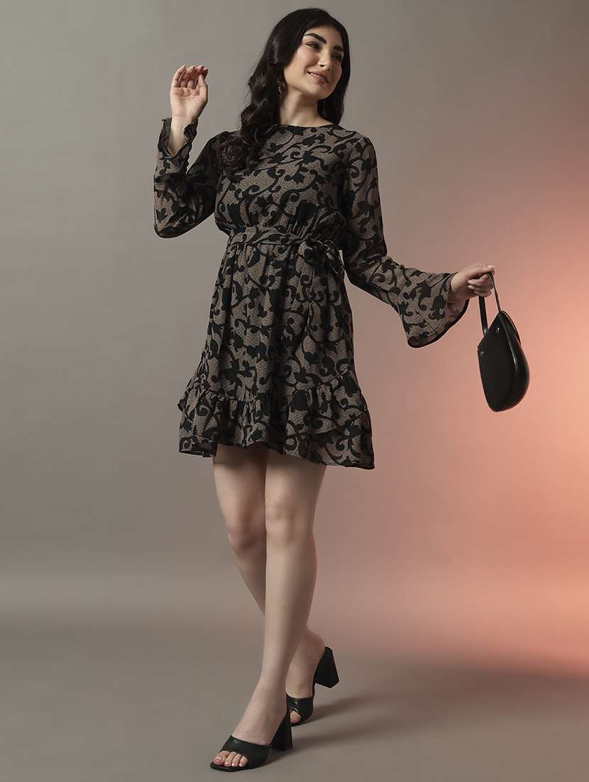women printed long sleeve fit & flare dress - 22006870 - Standard Image - 5