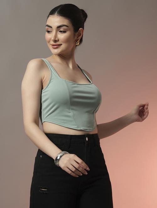 women solid sleeveless slim fit crop top - 22006883 - Standard Image - 0