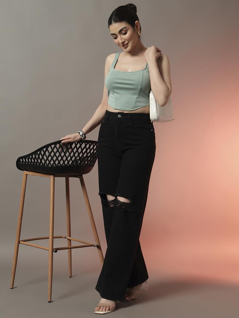 women solid sleeveless slim fit crop top - 22006883 - Standard Image - 3