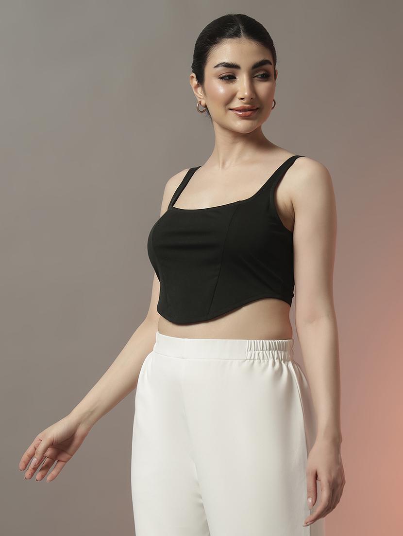 women solid square neck crop top - 22006886 -  Zoom Image - 0