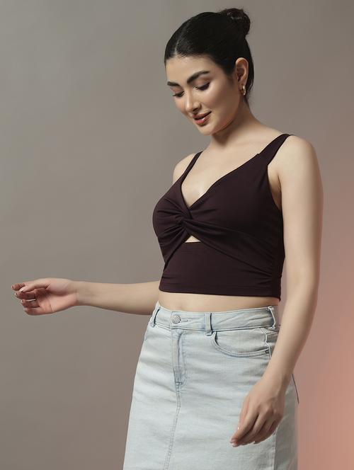 women solid sweetheart neck crop top - 22006887 - Standard Image - 0