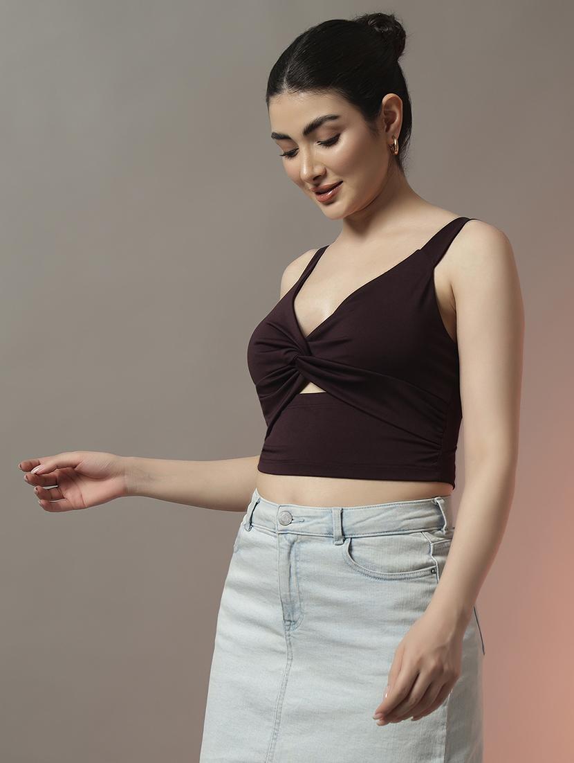 women solid sweetheart neck crop top - 22006887 - Zoom Image - 0