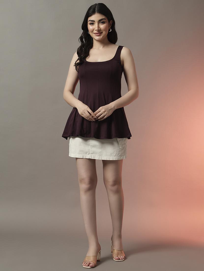 women solid scoop neck flared top - 22006889 - Standard Image - 3