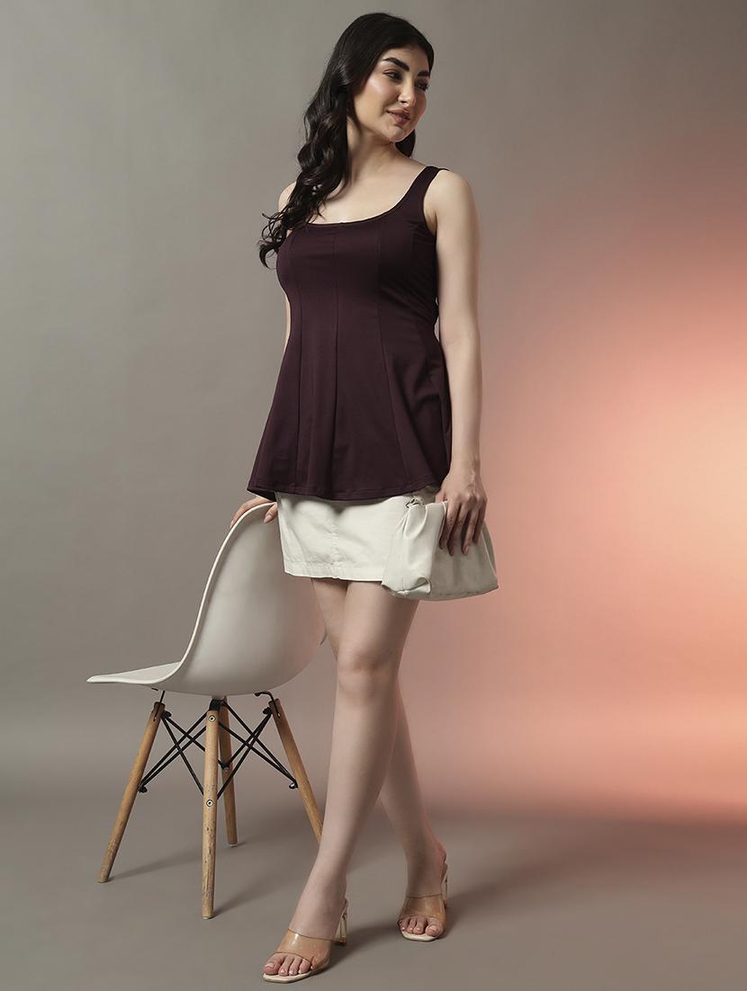 women solid scoop neck flared top - 22006889 - Standard Image - 5