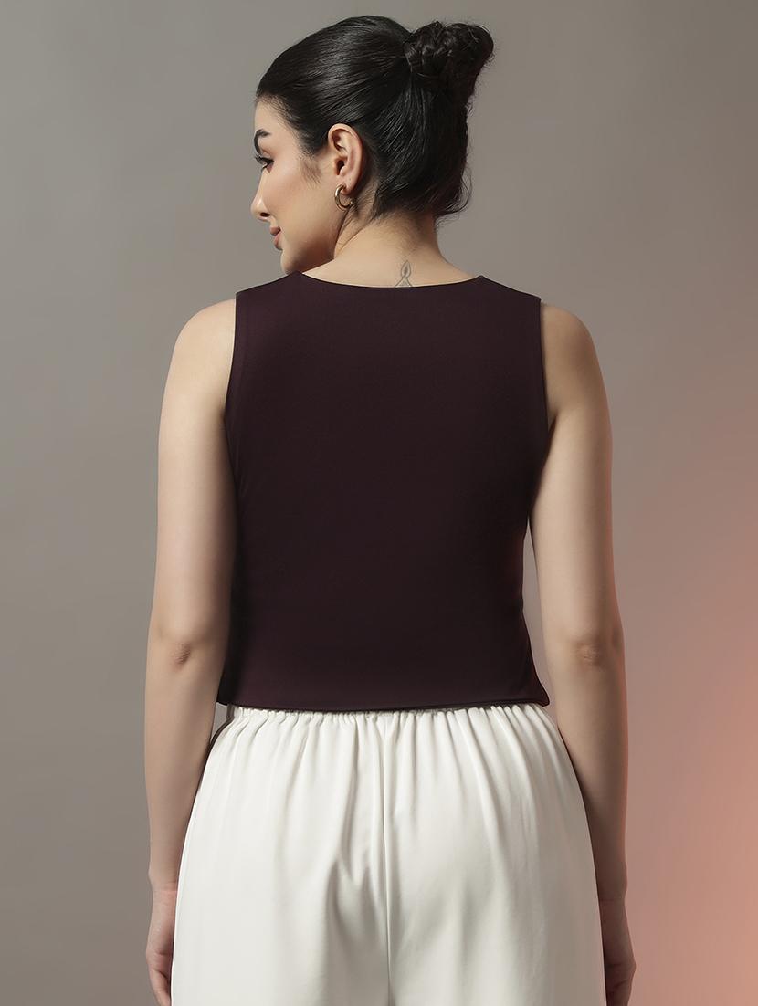 women solid sleeveless waist coat top - 22006891 - Standard Image - 3