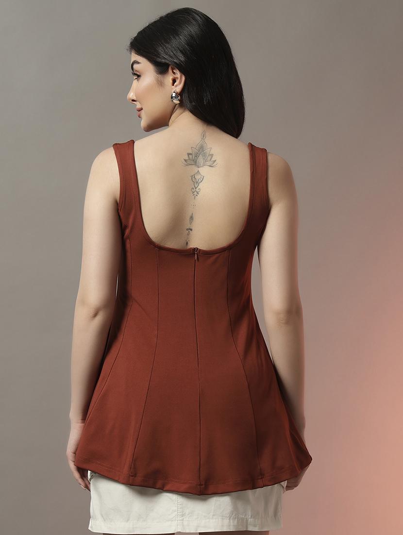 women solid scoop neck flared top - 22006892 - Standard Image - 3