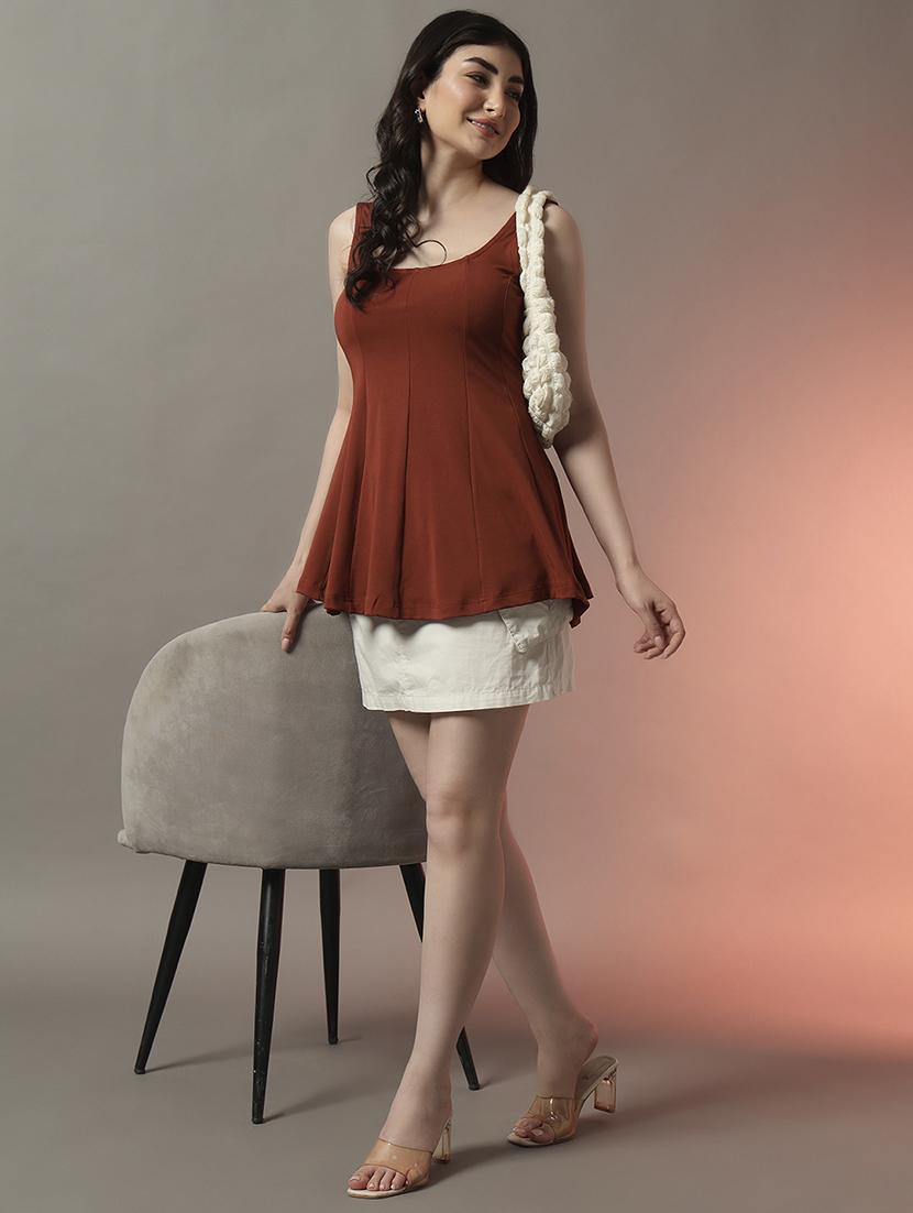 women solid scoop neck flared top - 22006892 - Standard Image - 5