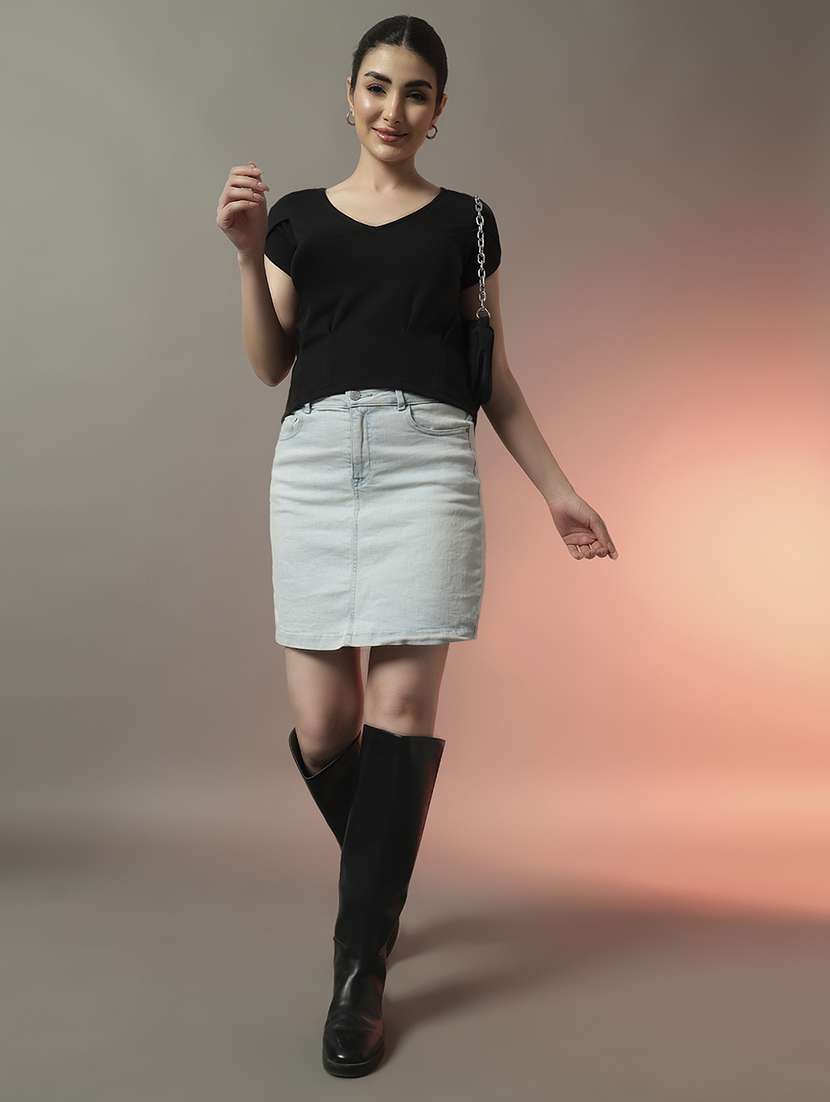 women solid short sleeve regular fit high low top - 22006893 - Standard Image - 5