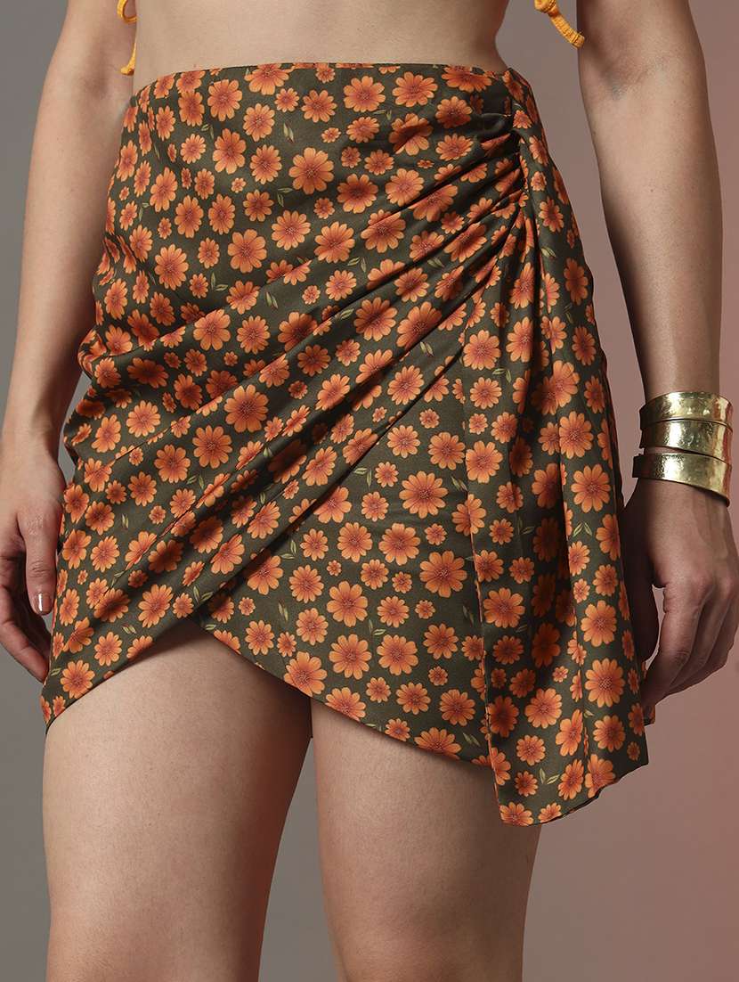 women yellow floral printed high rise tulip skirt - 22006895 - Standard Image - 5