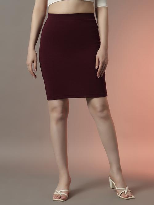 women maroon solid high rise pencil skirt - 22006900 -  Standard Image - 0