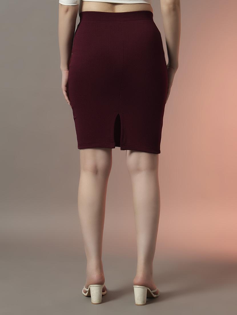 women maroon solid high rise pencil skirt - 22006900 - Standard Image - 3