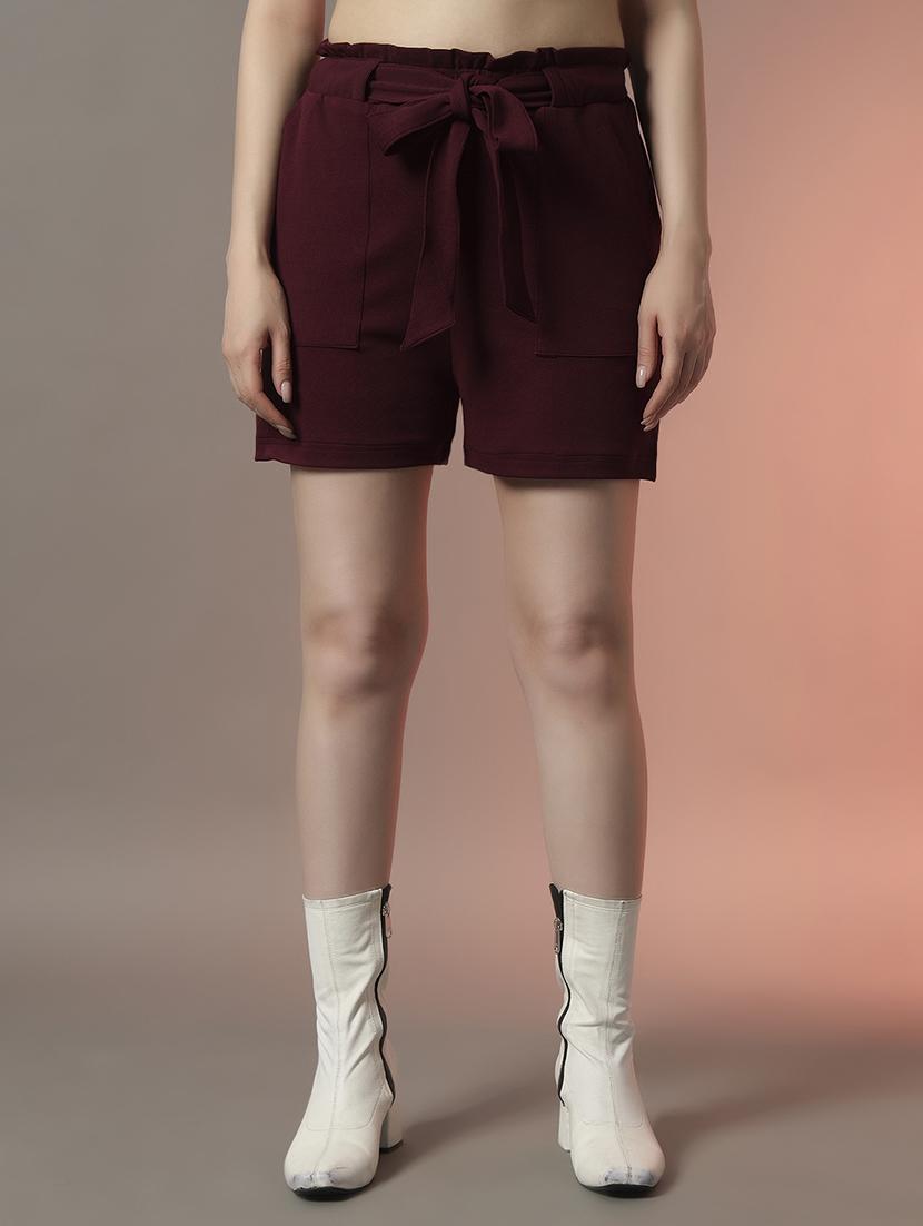 women solid high rise regular fit shorts - 22006903 - Zoom Image - 0