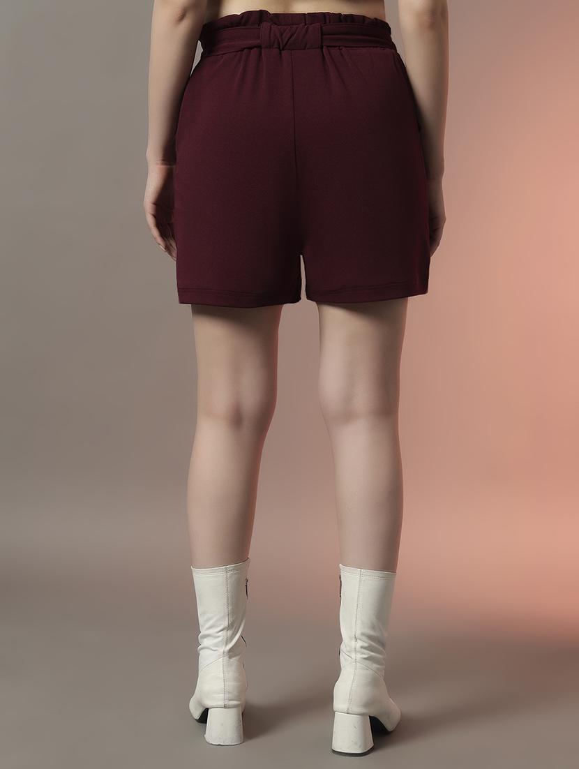 women solid high rise regular fit shorts - 22006903 - Standard Image - 3