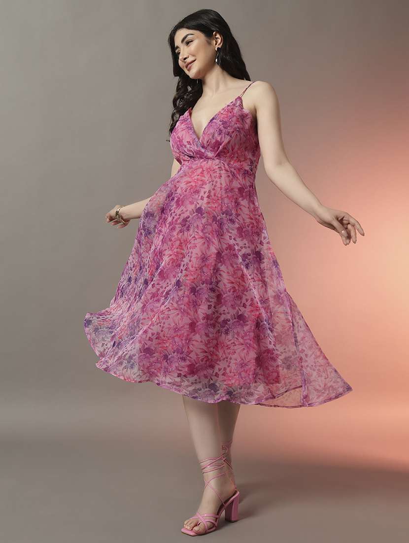 women floral printed shoulder strap fit & flare dress - 22006904 - Standard Image - 3