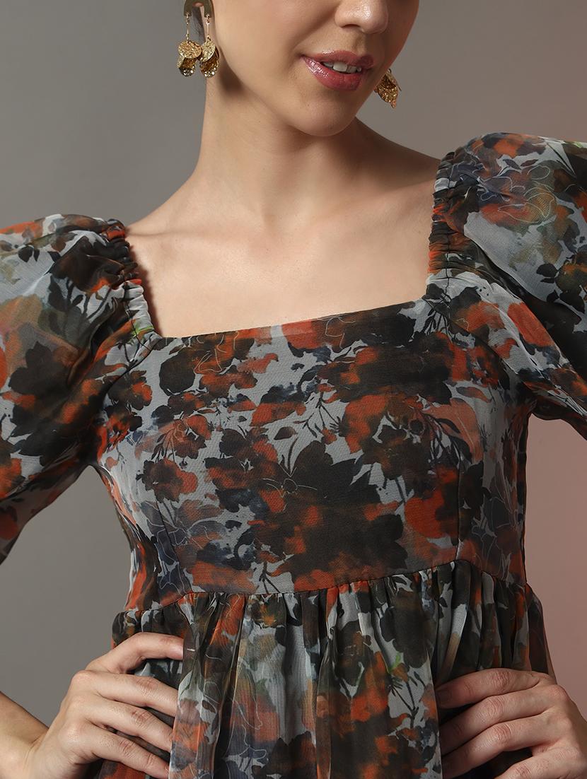 women floral printed square neck fit & flare dress - 22006905 - Standard Image - 5