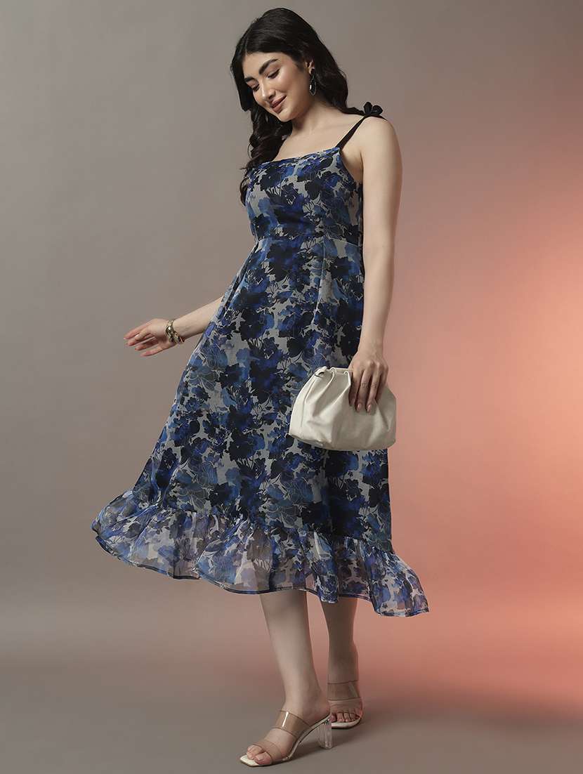 women floral printed shoulder strap fit & flare dress