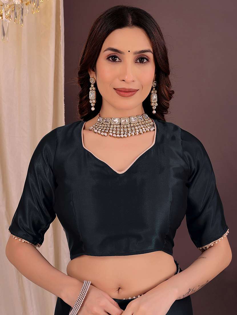women solid half and half saree with blouse - 22006927 - Standard Image - 3