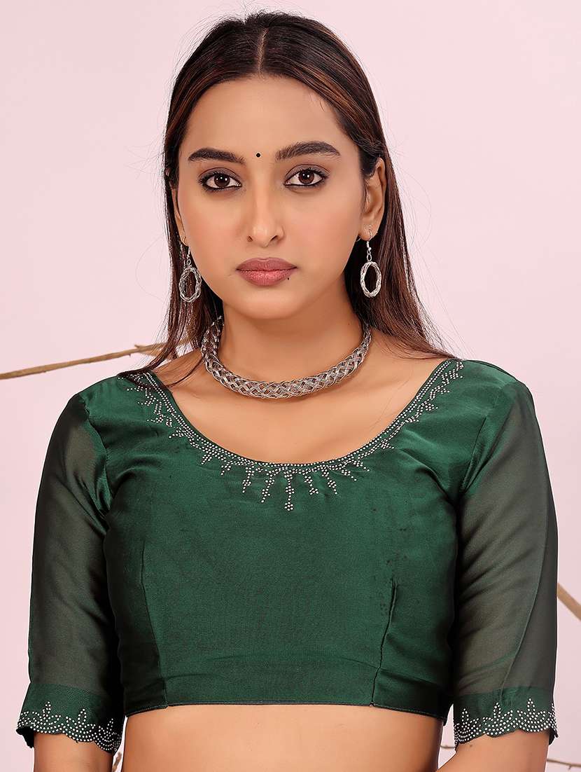 women solid with work embellished saree with blouse - 22007197 -  Standard Image - 3