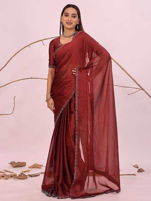 women solid with work embellished saree with blouse - 22007198 -  Standard Image - 0